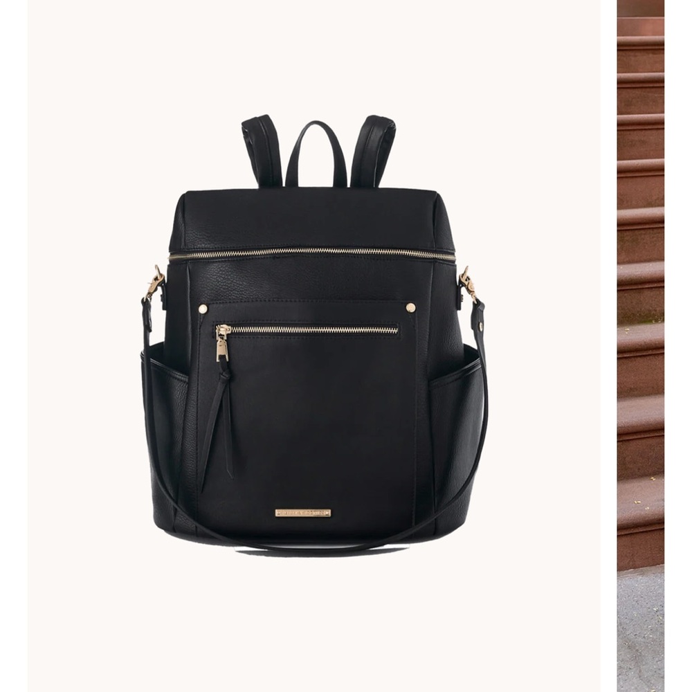 Poppy & Peonies Black Convertible Backpack Tote with Gold Hardware